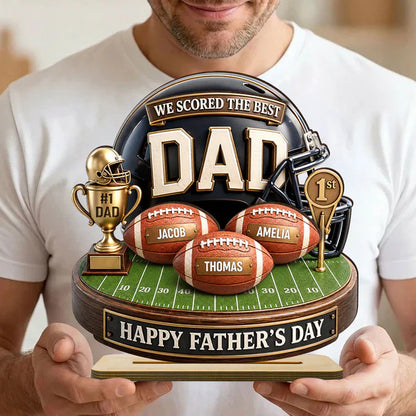 We Scored The Best Dad 2-Layer Wooden Plaque, Football Keepsake for Father's Day, Creative Gift