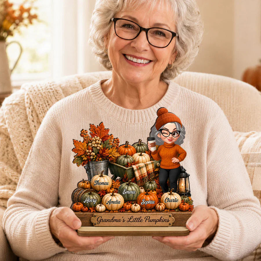 Personalized 2-Layer Wooden Plaque, Grandma's Little Pumpkins Fall Decor, Unique Gift for Grandma
