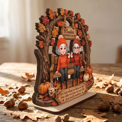 Personalized Layered Wooden Plaque, Rustic Autumn Friends Sharing Coffee, Unique Gift for a Best Friend