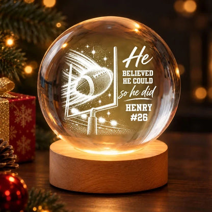 Personalized American Football Globe Lamp, Football Through Goalposts, Unique Gift for Players