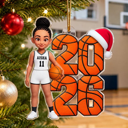 Custom Acrylic Ornament, Basketball Player by a Christmas Tree, Creative Keepsake Gift for Son or Daughter
