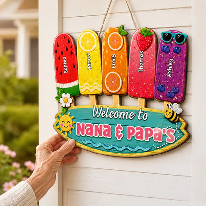 Personalized Wooden Sign, Colorful Popsicle Door Decor For Grandparents, Unique Creative Gift