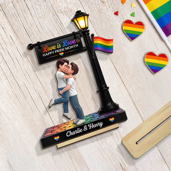 Personalized 2-Layer Wooden Plaque, Love Is Love Kissing Couple, Creative Gift for Same-Sex Partner