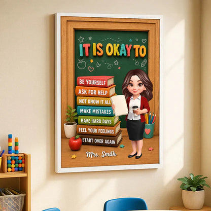 Personalized Canvas with Colorful Teacher Illustration, Classroom Calm Corner Unique Gift