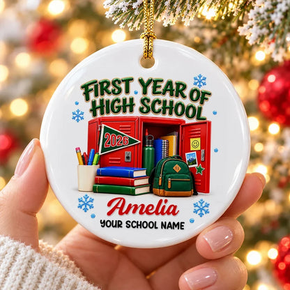 Personalized Ceramic Ornament, First Year of High School with Colorful Lockers, Unique Gift for Students