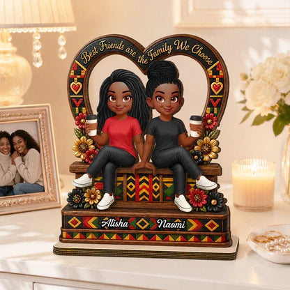 Personalized 2-Layer Wooden Plaque with Sitting Friends & Coffee, Unique Creative Gift for Friend