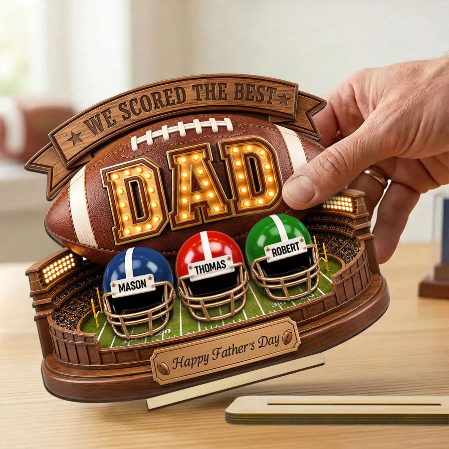 American Football Personalized 2-Layer Wooden Plaque for Dad, Unique Father's Day Gift with Stadium Style
