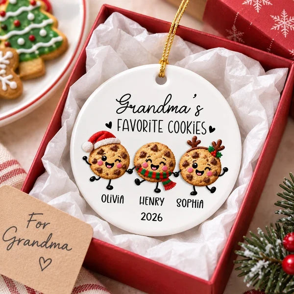 Personalized Ceramic Ornament with Cookies Holding Hands, Unique Christmas Tree Gift for Grandma