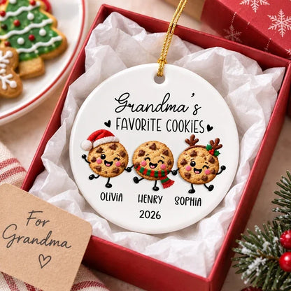 Personalized Ceramic Ornament with Cookies Holding Hands, Unique Christmas Tree Gift for Grandma