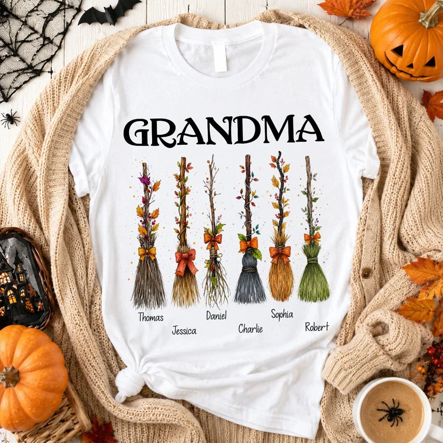 Grandma Broomsticks Sweatshirt, Creative Gift for Fall Family Pride With Cozy Witch Style