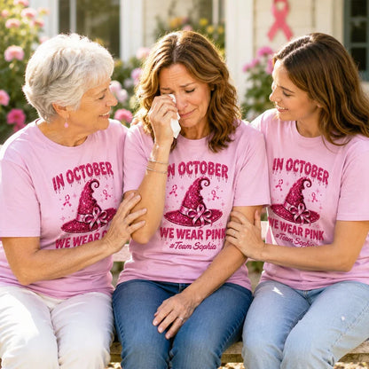 In October We Wear Pink Personalized Classic Tee, Sparkling Witch Hat, Creative Gift for Supporters