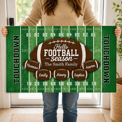 Hello Football Season Personalized Standard Doormat, Family Game Day Welcome, Creative Gift for Football Fans