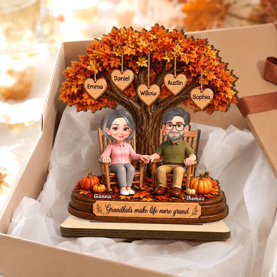 Personalized Grandparents Holding Hands 2-Layer Wooden Plaque, Grandkids Make Life More Grand, Creative Family Gift