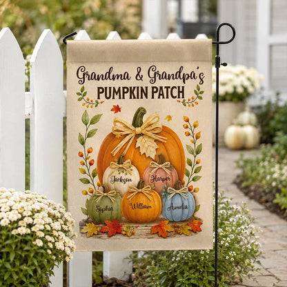 Personalized Garden Flag, Grandma & Grandpa's Pumpkin Patch in Warm Fall Colors, Creative Grandparents Gift