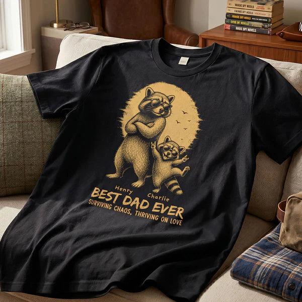 Personalized Classic Tee With Sunglasses Raccoon Dad & Kid Art, Unique Father's Day Gift for Dad