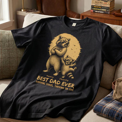 Personalized Classic Tee With Sunglasses Raccoon Dad & Kid Art, Unique Father's Day Gift for Dad
