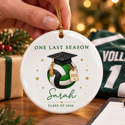 Personalized Ceramic Ornament with Volleyball and Graduation Cap, One Last Season Creative Gift for Senior Players