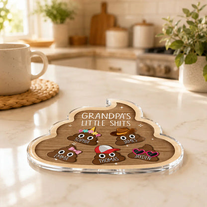 Personalized Acrylic Fridge Magnet With Cute Cartoon Poop Characters, Unique Gift For Grandpa's Kitchen Laughs