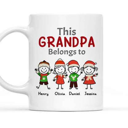 Custom “This Grandpa Belongs To” Mug – Holiday Stick-Figure Art, Unique Personalized Gift for Grandpa