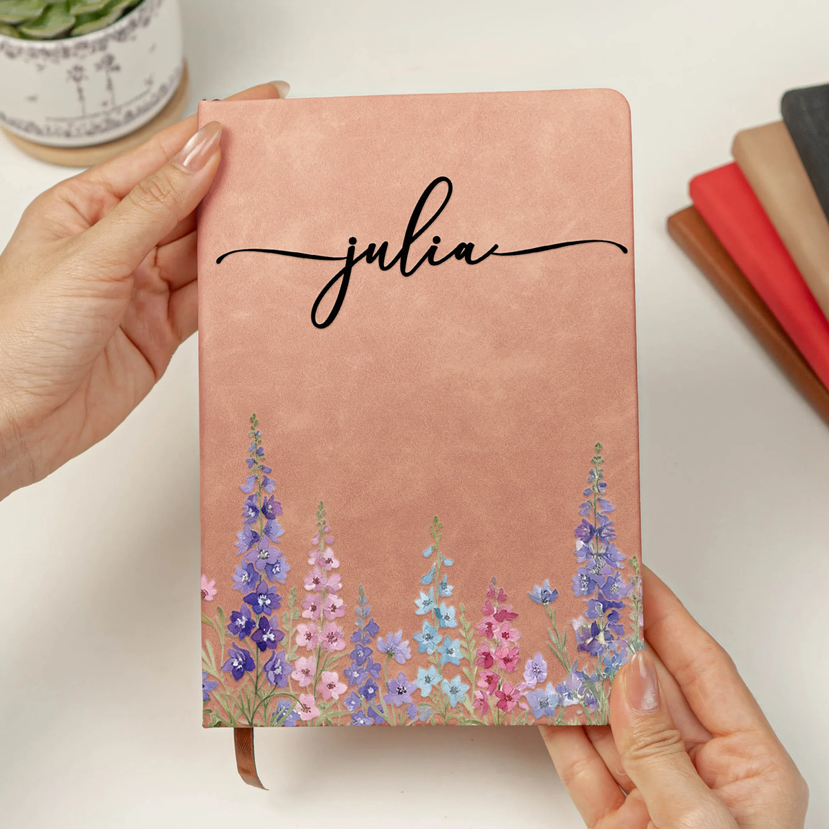 Custom Leather Journal for Her with Delicate Birth Flower Design – Personalized Writing Notebook, Meaningful Gift for Wife, Sister or Teen Girl