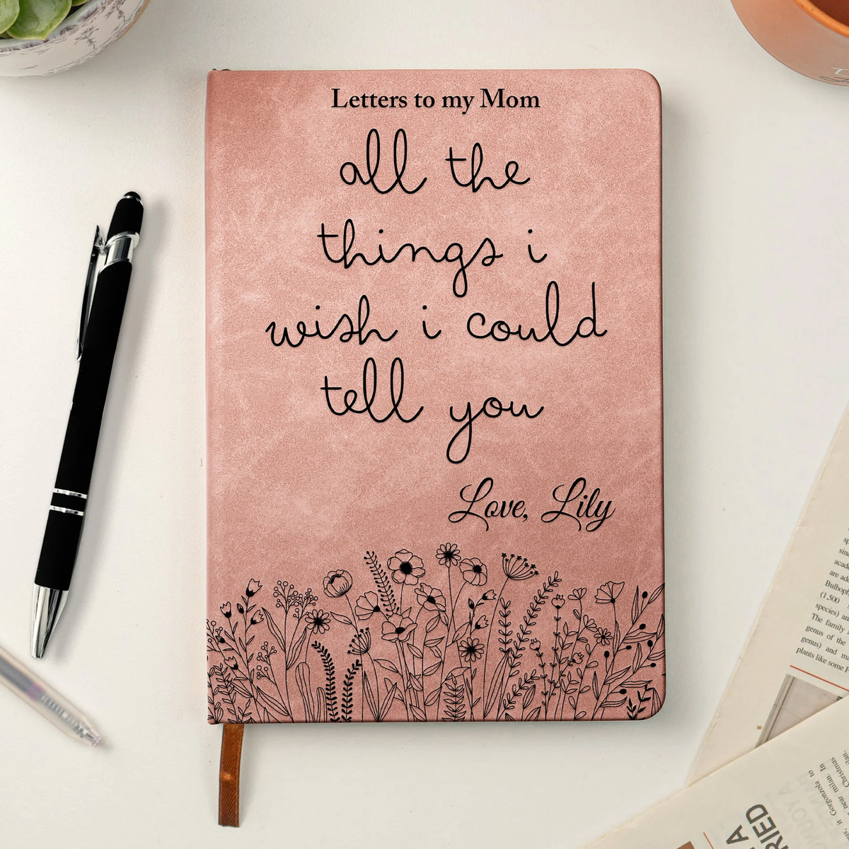 Personalized Leather Journal, Letters To My Mom Remembrance Design, Unique Memorial Gift for Family