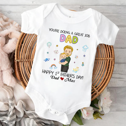 Custom Short Sleeve Baby Onesie for New Dads, Cute Dad and Baby Hug Illustration, A Thoughtful First Father's Day Gift