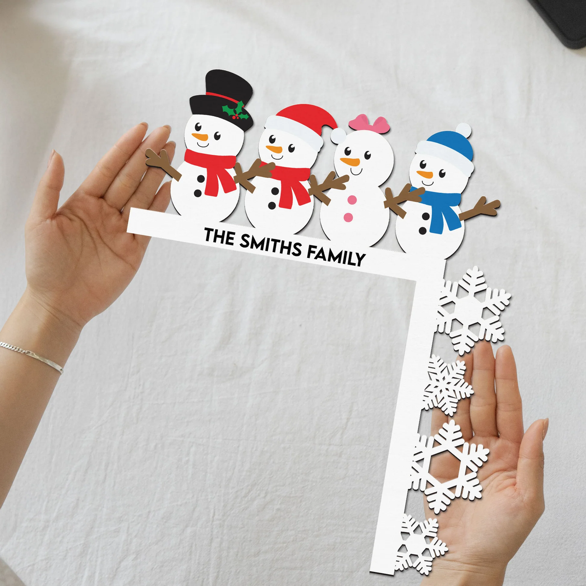 Door Corner Sign Customizable Snowman Family with Snowflake Edge - Holiday Entry Accent, A Creative Gift for Friends