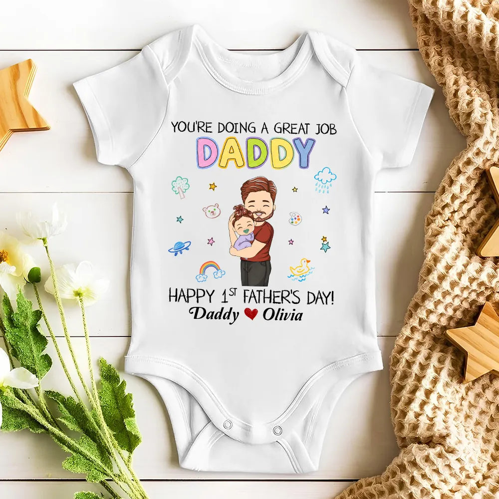 Custom Short Sleeve Baby Onesie for New Dads, Cute Dad and Baby Hug Illustration, A Thoughtful First Father's Day Gift