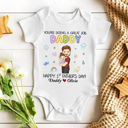 Custom Short Sleeve Baby Onesie for New Dads, Cute Dad and Baby Hug Illustration, A Thoughtful First Father's Day Gift