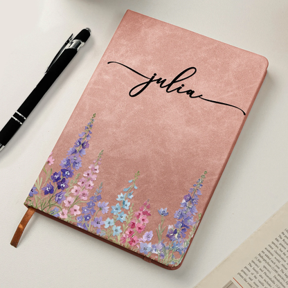 Custom Leather Journal for Her with Delicate Birth Flower Design – Personalized Writing Notebook, Meaningful Gift for Wife, Sister or Teen Girl