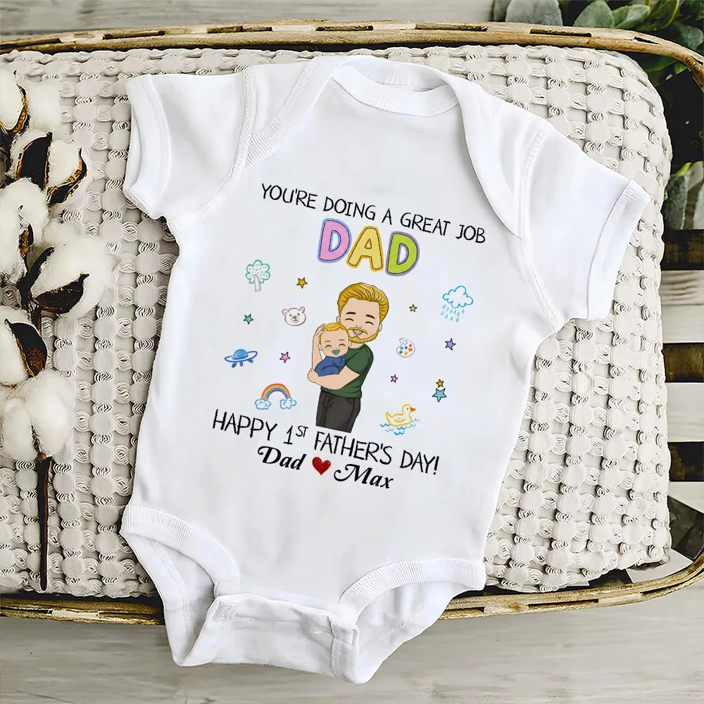 Custom Short Sleeve Baby Onesie for New Dads, Cute Dad and Baby Hug Illustration, A Thoughtful First Father's Day Gift