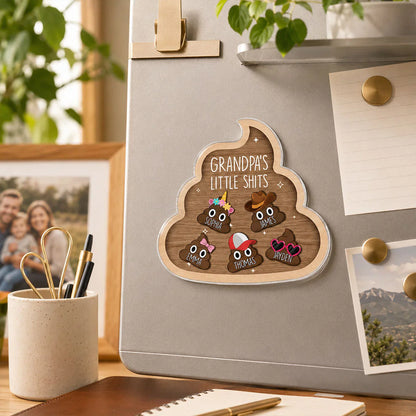 Personalized Acrylic Fridge Magnet With Cute Cartoon Poop Characters, Unique Gift For Grandpa's Kitchen Laughs