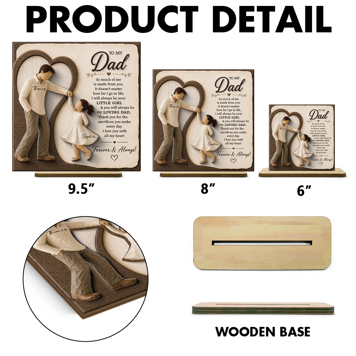 Personalized 2-Layer Wooden Plaque for Dad, Father & Daughter Holding Hands, Unique Gift From Daughter