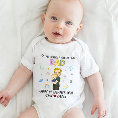 Custom Short Sleeve Baby Onesie for New Dads, Cute Dad and Baby Hug Illustration, A Thoughtful First Father's Day Gift