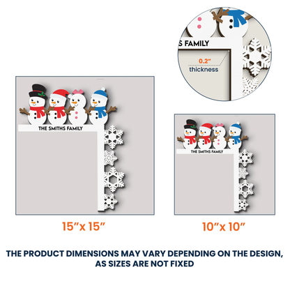 Door Corner Sign Customizable Snowman Family with Snowflake Edge - Holiday Entry Accent, A Creative Gift for Friends