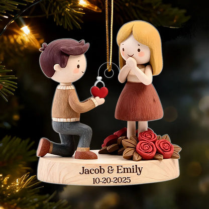 Romantic Personalized Acrylic Ornament with Kneeling Couple and Heart Charm Cozy Holiday Keepsake Unique Gift for Couples
