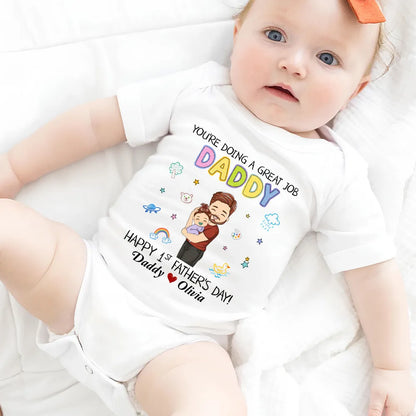 Custom Short Sleeve Baby Onesie for New Dads, Cute Dad and Baby Hug Illustration, A Thoughtful First Father's Day Gift