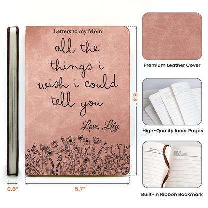 Personalized Leather Journal, Letters To My Mom Remembrance Design, Unique Memorial Gift for Family