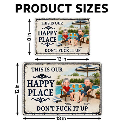 Custom Rectangular Iron Sign, Funny Happy Place Pool Scene, Creative Gift for Backyard Hosts