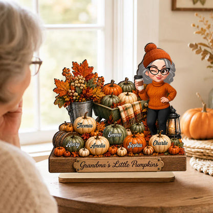 Personalized 2-Layer Wooden Plaque, Grandma's Little Pumpkins Fall Decor, Unique Gift for Grandma