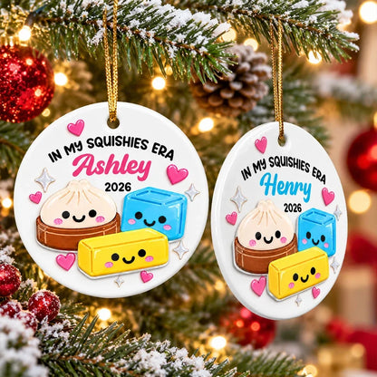 Round Ceramic Acrylic Ornament, Cute Dumpling & Squishies Christmas Tree Decor, Creative Gift for Kids & Teens