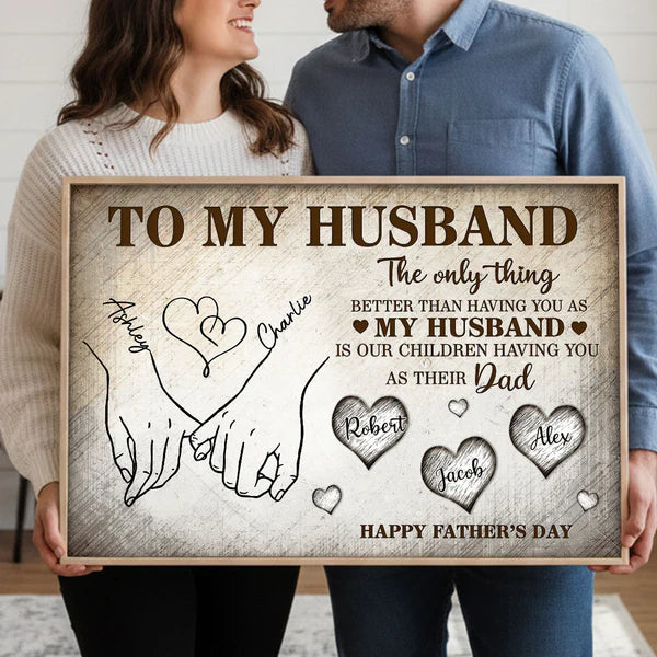 Personalized Husband & Dad Poster, Pinky Promise Hands, Unique Father's Day Gift With Vintage Warmth