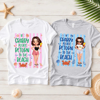 Personalized Classic Tee, Cute Crabby Beach Cartoon Shirt, Unique Creative Gift for Beach Lovers
