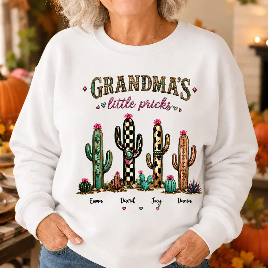 Personalized Grandma Sweatshirt, Cactus Little Pricks Design, Unique Gift With Fall Desert Style