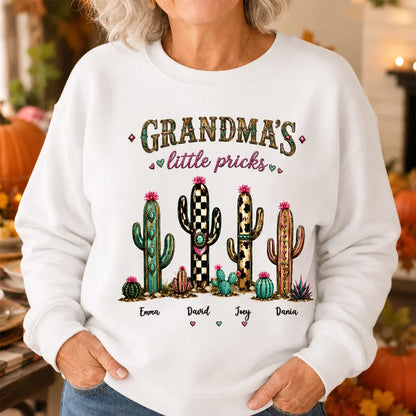Personalized Grandma Sweatshirt, Cactus Little Pricks Design, Unique Gift With Fall Desert Style