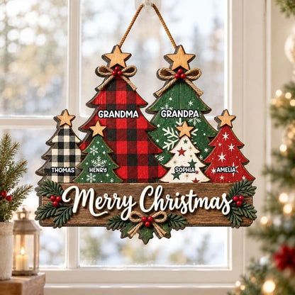 Personalized Wooden Sign, Rustic Red and Green Christmas Trees, Unique Gift for Grandma and Grandpa