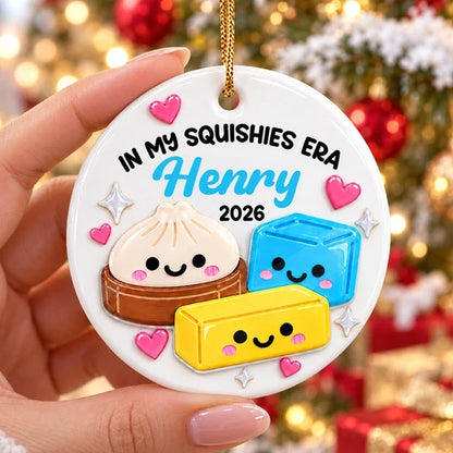 Round Ceramic Acrylic Ornament, Cute Dumpling & Squishies Christmas Tree Decor, Creative Gift for Kids & Teens