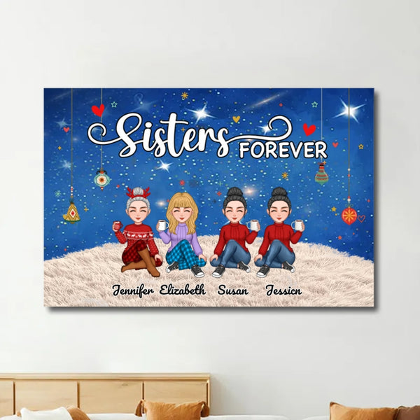 Sisters Forever - Personalized Poster, Keychain,Plaque,Ornament,  Blanket & Sign - Christmas Gift for Sisters