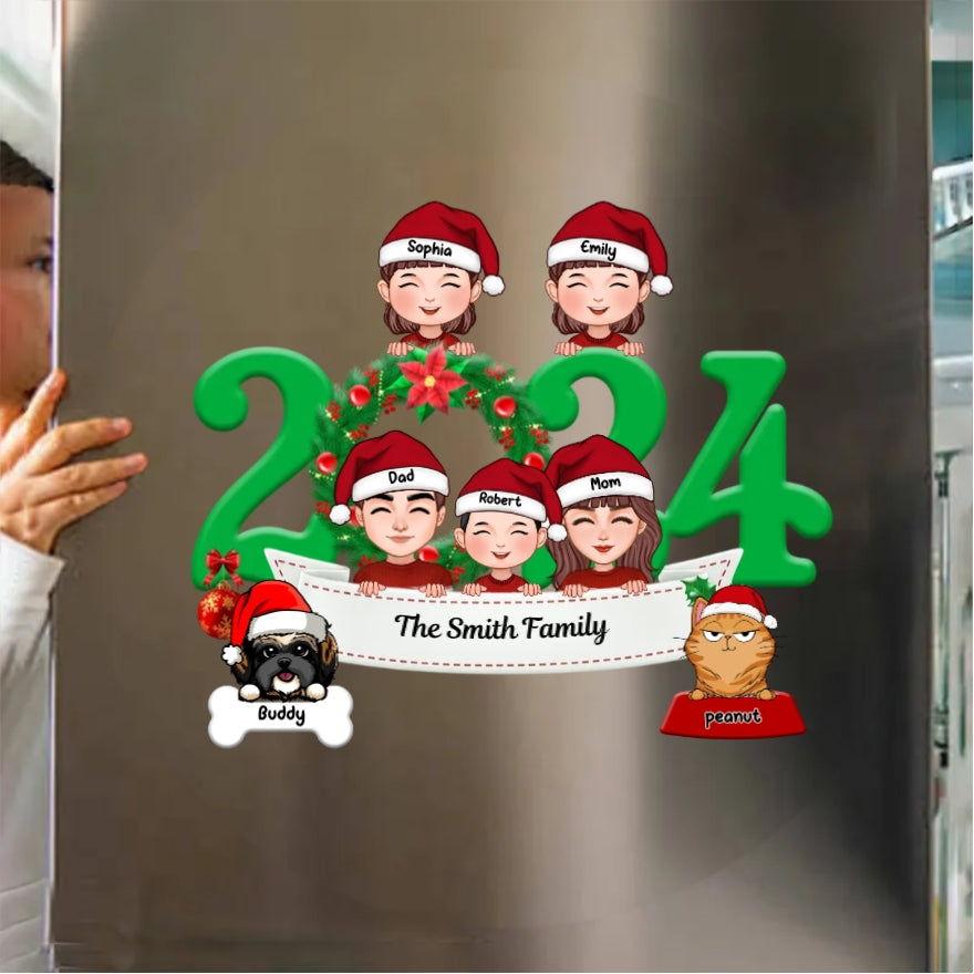Family and Pets Peeking 2024 Personalized Plaque, Ornament, Sign, Sticker - Perfect Gift for the Holiday Season