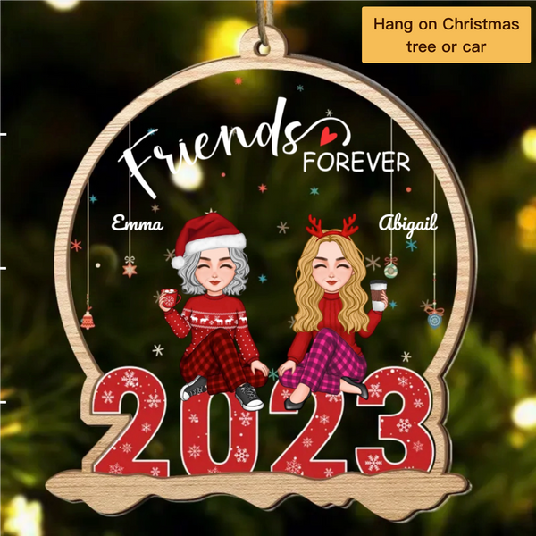 Besties Forever - Personalized Wood And Acrylic Ornament - Hang on Christmas tree or car, Gift for Friends